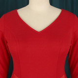 V-neck long sleeves high waist bag hip skirt stitching tassel party evening dress
