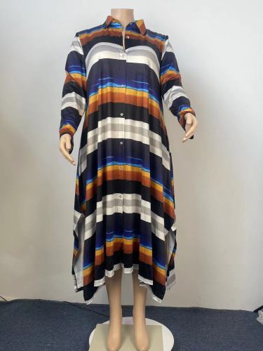 Aw2021 new shirt skirt long sleeve Stripe Print new dress