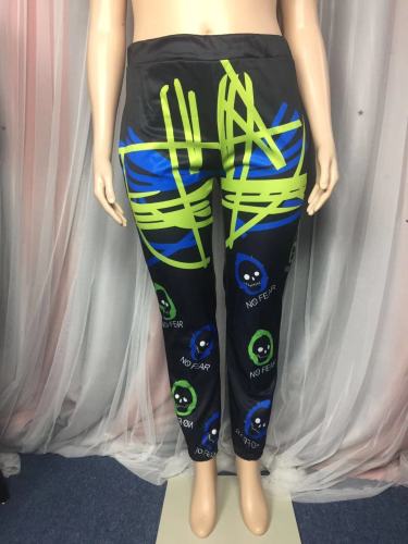 Autumn and winter 2021 new high waist slim casual sports printed contrast pants