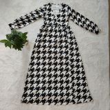 Sexy houndstooth print fashion style big swing dress loose dress (not including belt)