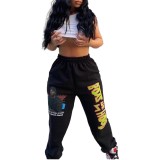 Autumn and winter high waist slimming casual sports printed plus size cotton trousers