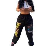 Autumn and winter high waist slimming casual sports printed plus size cotton trousers