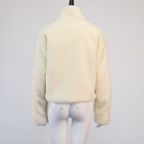 2021 autumn and winter plush cardigan short jacket lamb wool coat