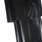 Plus size women's fashion high neck zipper layered ruffled faux leather top