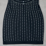 Fashion hot rhinestone slim solid color long-sleeved party bag hip dress