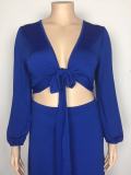 Spring and summer high waist V-neck solid color large size two-piece suit