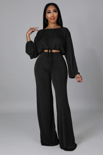 Pure color long-sleeved loose casual two-piece suit