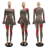 2022 spring cute sexy leopard print flared sleeve suit