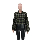 Short loose single-breasted plaid women's top