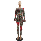 2022 spring cute sexy leopard print flared sleeve suit