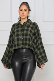 Short loose single-breasted plaid women's top