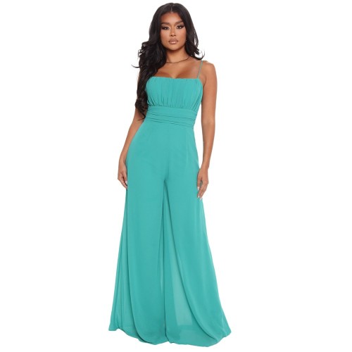 Spring and summer waist chiffon solid color sling women's jumpsuit