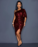 Solid color sequin strapless sexy dress
