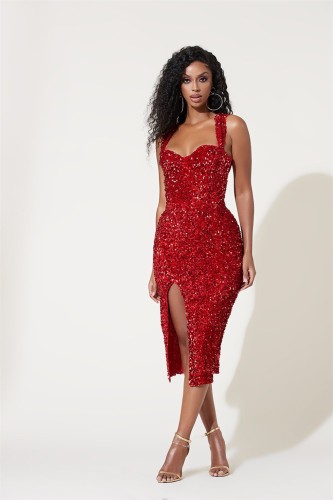 Tight-fitting hip sling sequin dress