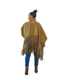 Winter premium deerskin velvet fringed shawl cloak coat