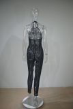 Spring and summer 2022 women's new perspective sleeveless lace bead neck Jumpsuit