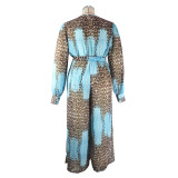 Autumn and winter plus size V-neck chiffon jumpsuit 2021 leopard print fashion sexy long style with belt