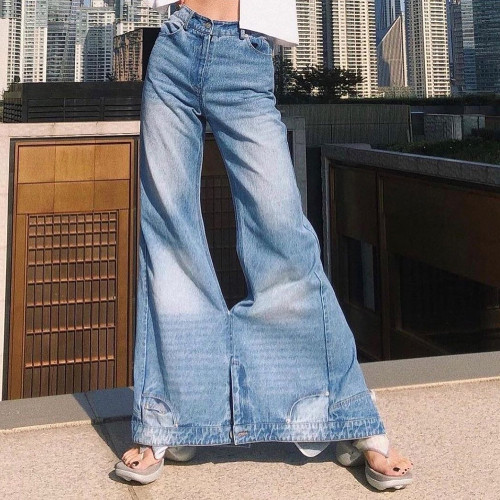 2021 autumn new ins pop women's personalized double waist jeans