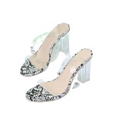 Large size buckle high heel sandals transparent thick heel round toe sandals