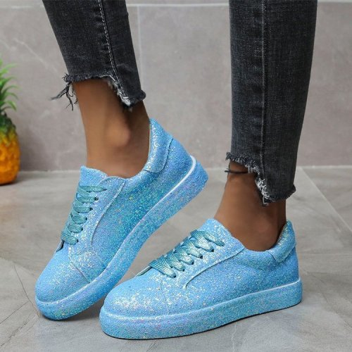 Spring and autumn new casual large size women's shoes sequins edging lace-up flat shoes
