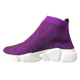 Large size rhinestone mesh surface breathable casual running shoes high top set foot sneakers women