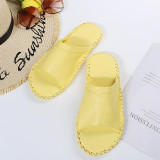 2022 spring and summer new style hand-stitched large size one-word sandals and slippers flat-bottomed slippers