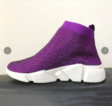 Large size rhinestone mesh surface breathable casual running shoes high top set foot sneakers women