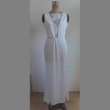 2022 new long skirt sexy white see-through ladies waist evening dress