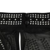 Nightclub hot rhinestone mesh see-through long-sleeved hollow skirt dress