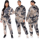 Autumn and winter tie-dye loose hooded sweater plus size fashion casual suit