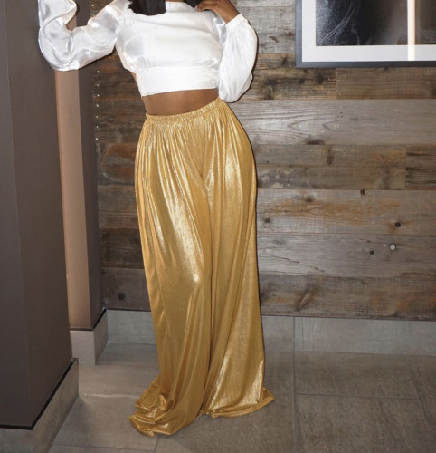 2022 bronzing fabric loose wide leg pants casual trousers