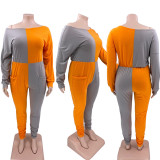 2021 autumn winter women's large new diagonal shoulder hem pleated splicing Jumpsuit