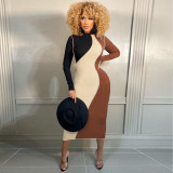 Spring stitching contrast color fashion tight-fitting plus size dress S--5XL
