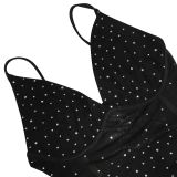 Sexy V-neck mesh see-through nightclub hot diamond sling irregular dress