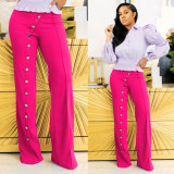 High-waisted, silver-tone buttons, straight-leg pants