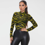 Spring long-sleeved printing and dyeing sexy tight-fitting breasted plus size bodysuit