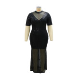 Plus size women's fishtail skirt, fashion sequin dress with hot rhinestones