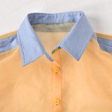 Loose mesh denim shirt collar long sleeve shirt