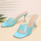 2022 new large size one-shaped transparent square toe wine glass with high heel sandals and slippers