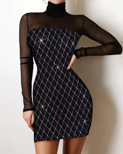 Slim-fit buttocks lace stitching dress