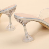 2022 new large size one-shaped transparent square toe wine glass with high heel sandals and slippers