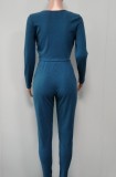Autumn and winter model solid color pit strip elastic waist slim two-piece suit