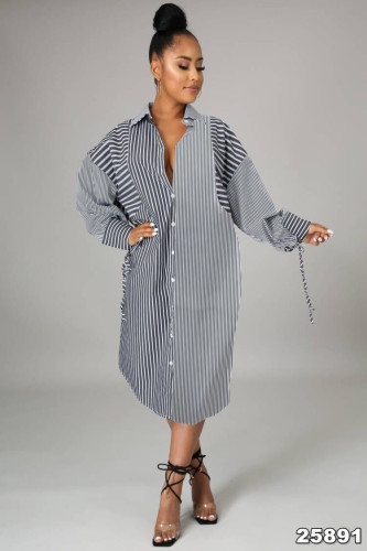 Fashion striped stitching shirt dress