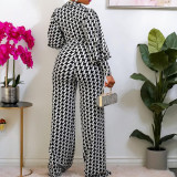 Spring temperament lantern high-waisted straight print wide-leg jumpsuit