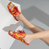 Fringed flower flat sandals