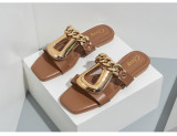 Personalized chain U buckle slippers square toe PU   sandals