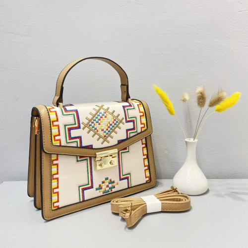 Crossbody bag ethnic embroidery chain small square bag