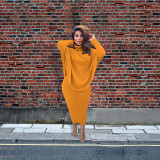 2021 autumn winter lean solid color temperament commuter Pullover temperament long sleeve split rib cotton skirt set