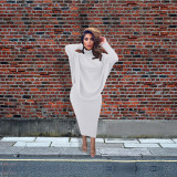 2021 autumn winter lean solid color temperament commuter Pullover temperament long sleeve split rib cotton skirt set
