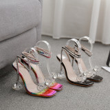Sexy crystal clear wine glass with rhinestone butterfly high heel sandals